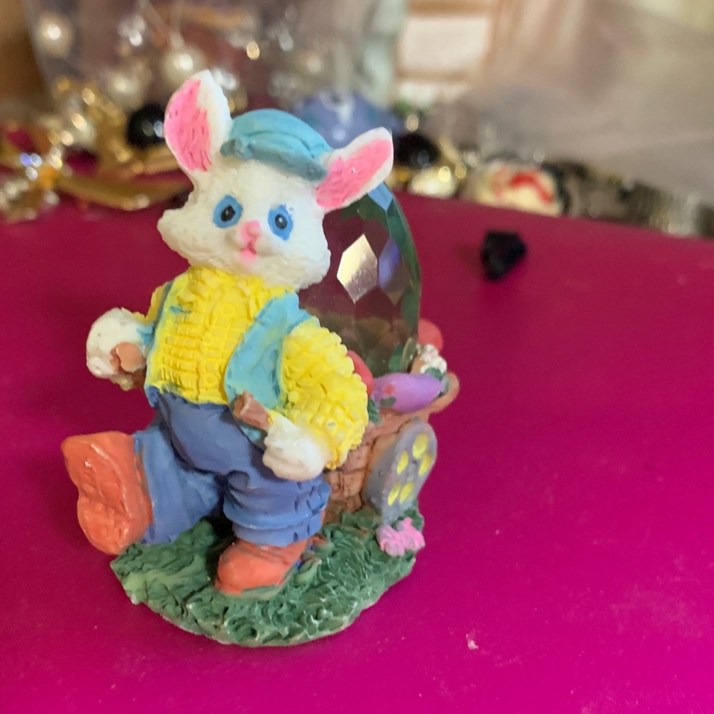 Whimsical Bunny Figurine with Green Gem